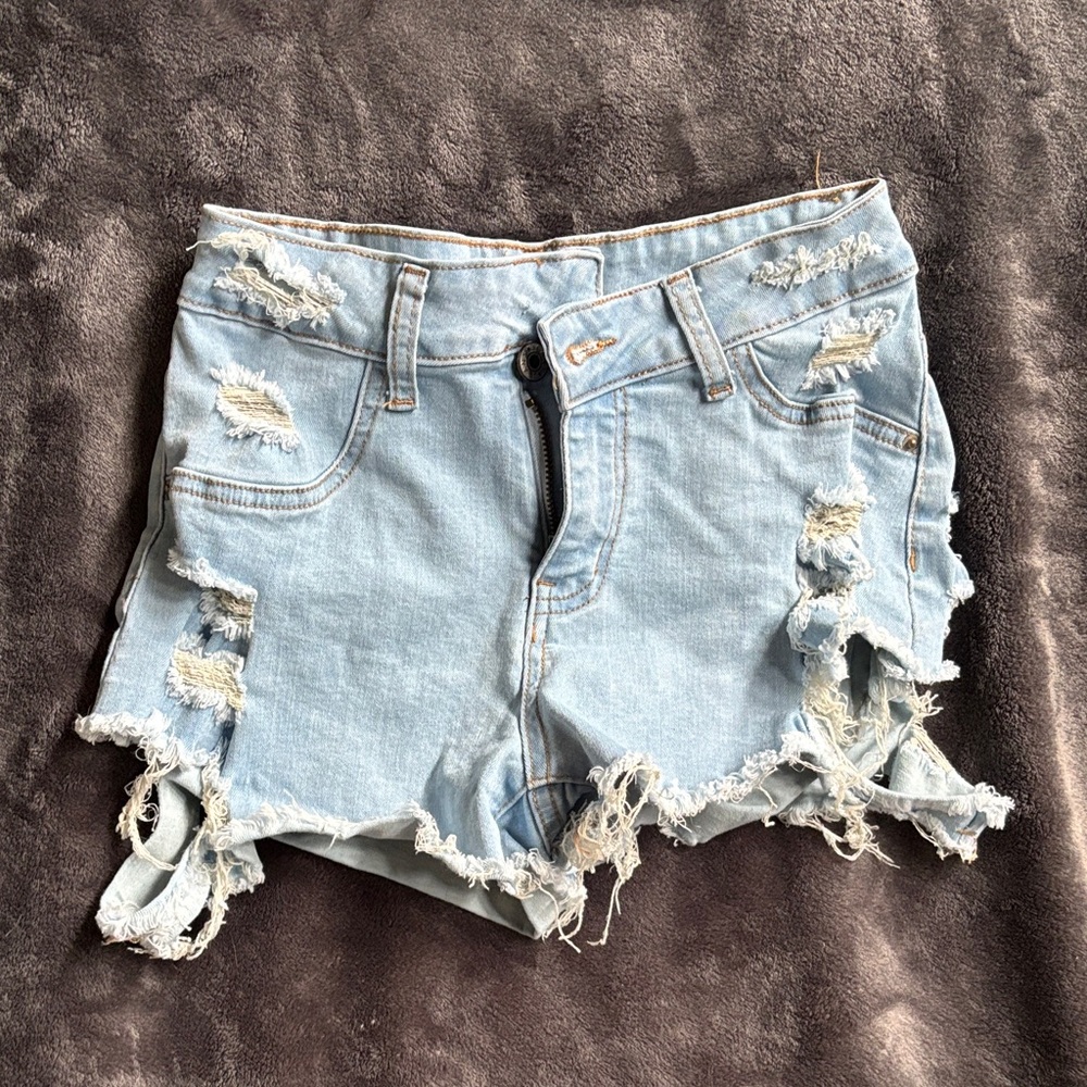 Stylish Light Blue Distressed Denim Shorts